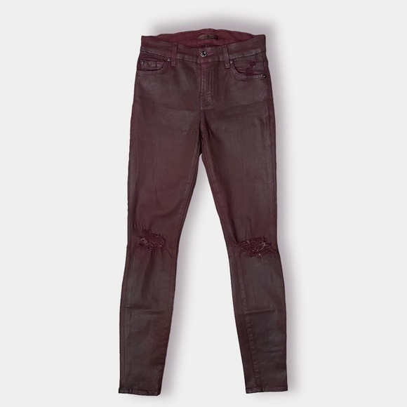 7 for All Mankind Coated Burgundy  Skinny Jeans Denim Size 24 - Picture 3 of 10